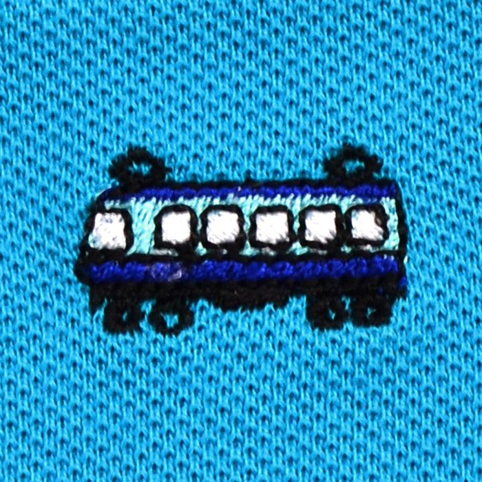 ポロシャツ(半袖・110cm) ターコイズ×特急列車(刺繍入り)