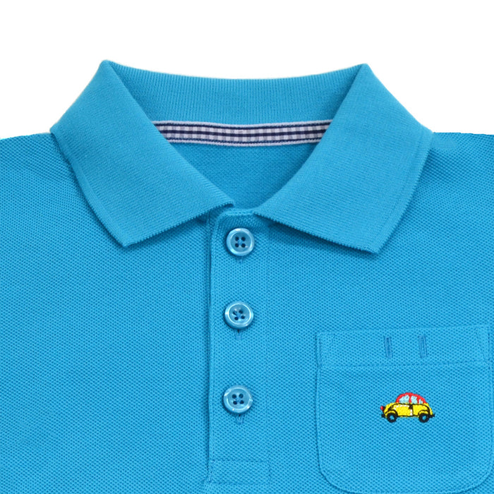 [SALE: 80% OFF] Polo shirt (short sleeve, 120cm) turquoise x car (embroidered) 