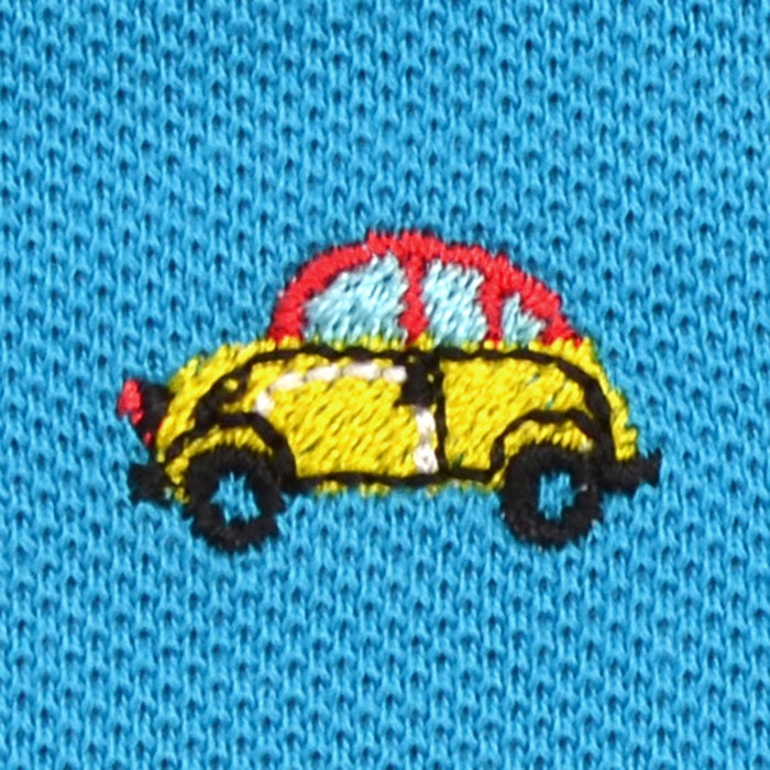 [SALE: 80% OFF] Polo shirt (short sleeve, 110cm) turquoise x car (embroidered) 