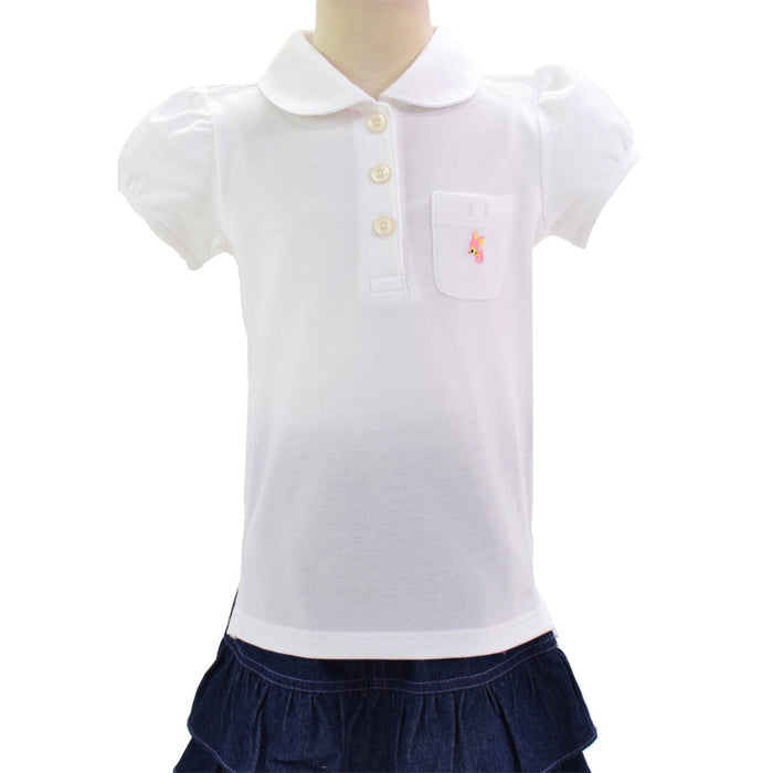 ポロシャツ(半袖・100cm) ホワイト×こじか(刺繍入り)