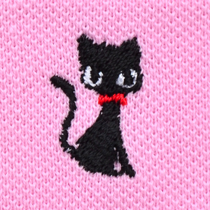 ポロシャツ(半袖・110cm) ピンク×黒猫(刺繍入り)