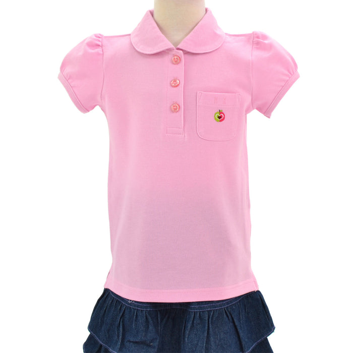 ポロシャツ(半袖・120cm) ピンク×リンゴ(刺繍入り)