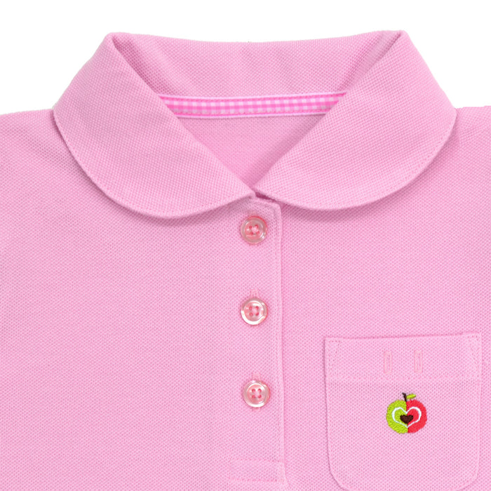ポロシャツ(半袖・110cm) ピンク×リンゴ(刺繍入り)