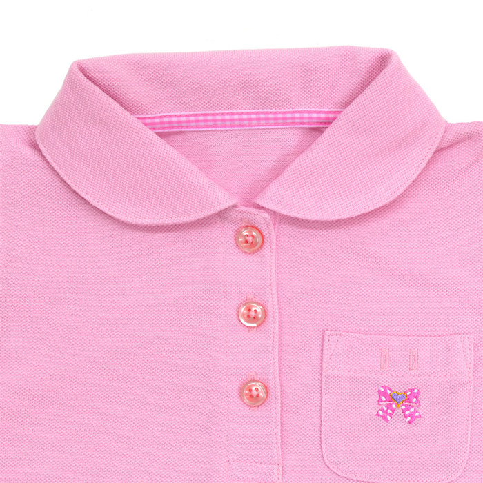 【サマーセール：45%OFF】 ポロシャツ(半袖・100cm) ピンク×ドットリボン(刺繍入り)