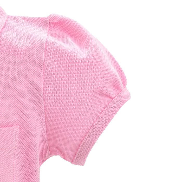 ポロシャツ(半袖・110cm) ピンク×ドットリボン(刺繍入り)