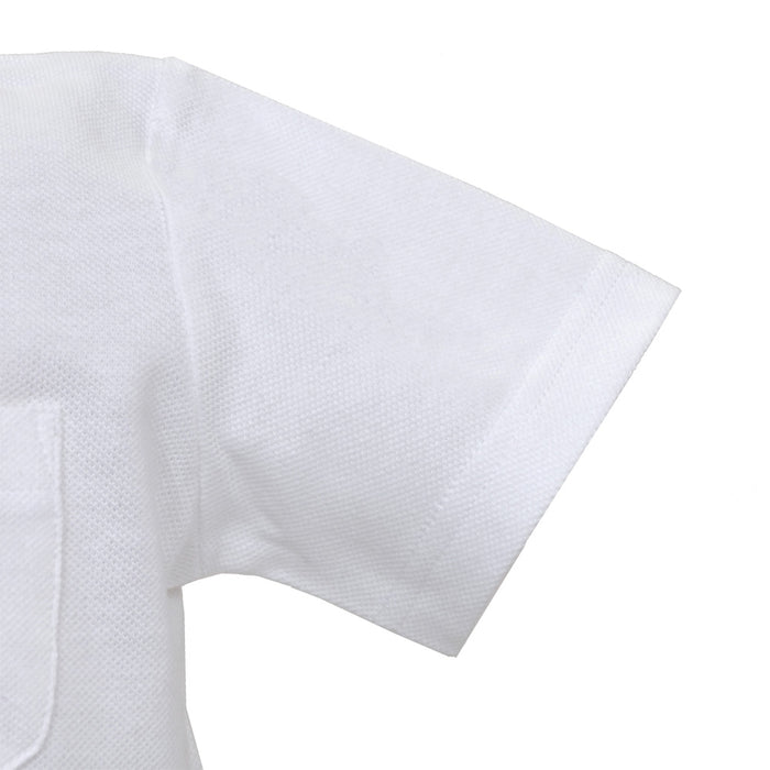 ポロシャツ(半袖・100cm) ホワイト×土星(刺繍入り)