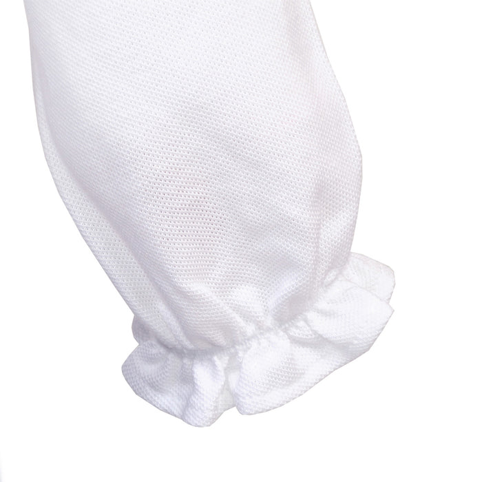 ポロシャツ(長袖・ 110cm) ホワイト×フラワー(刺繍入り)
