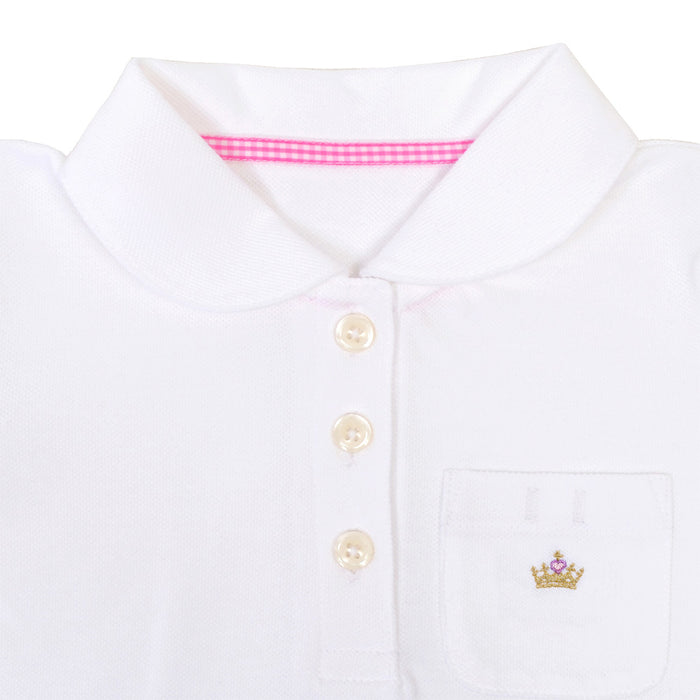 ポロシャツ(長袖・ 100cm) ホワイト×ティアラ(刺繍入り)