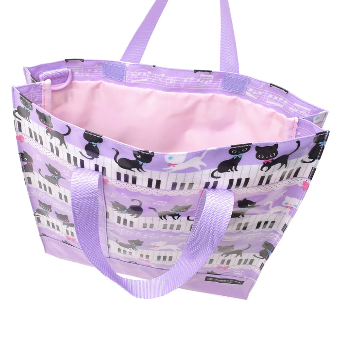 Vertical lesson bag/music bag Black cat waltz dancing on the piano (lavender)