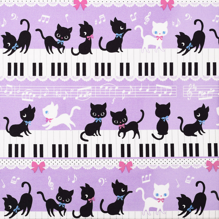 Vertical lesson bag/music bag Black cat waltz dancing on the piano (lavender)