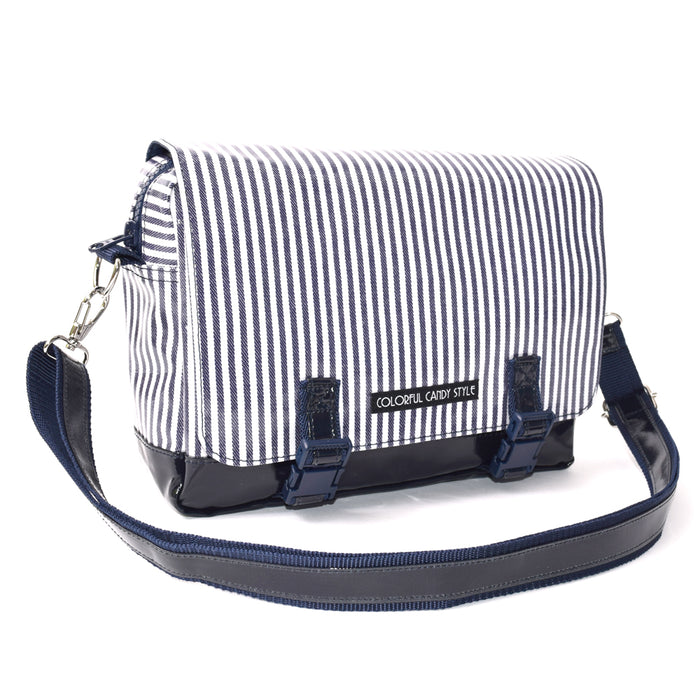Shoulder bag middle type hickory stripe navy blue 
