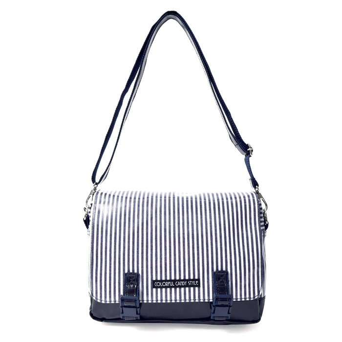 Shoulder bag middle type hickory stripe navy blue 
