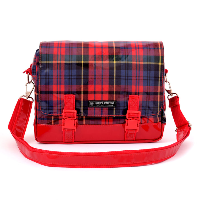 Shoulder bag middle type tartan check red 