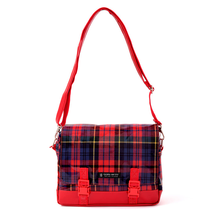 Shoulder bag middle type tartan check red 