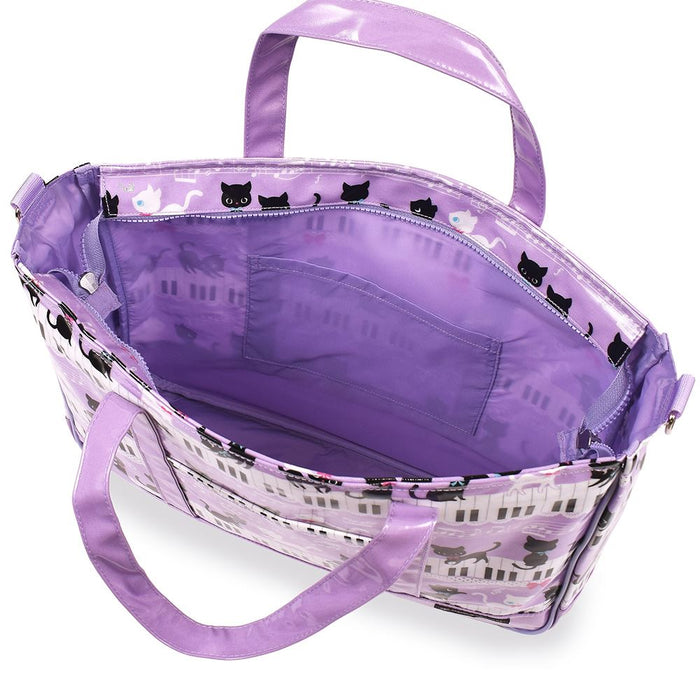 Lesson Bag Gusseted Zipper Black Cat Waltz Dancing on the Piano (Lavender) 