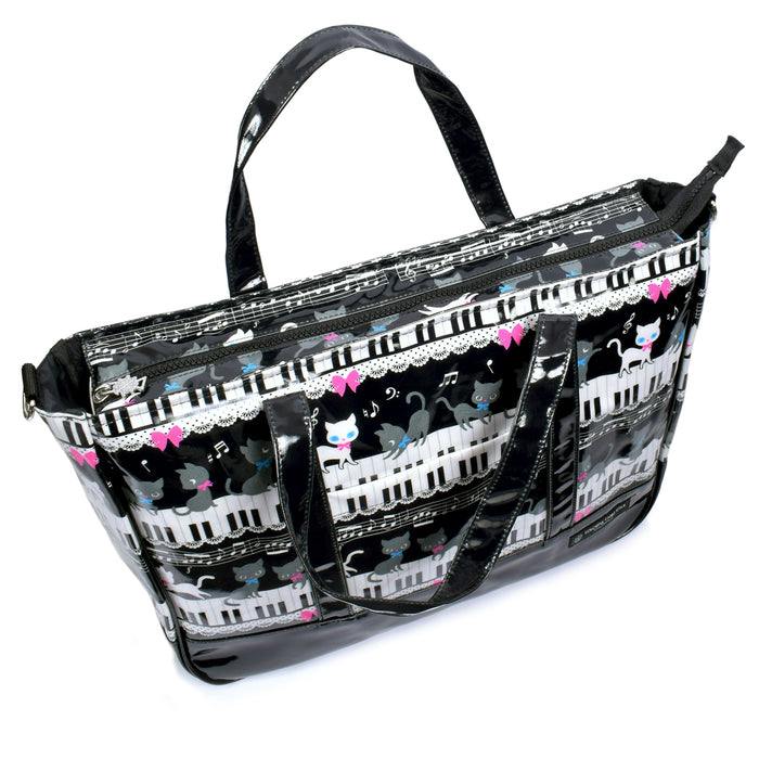 Lesson Bag Zipper with Gusset Black Cat Waltz Dancing on the Piano (Black) 