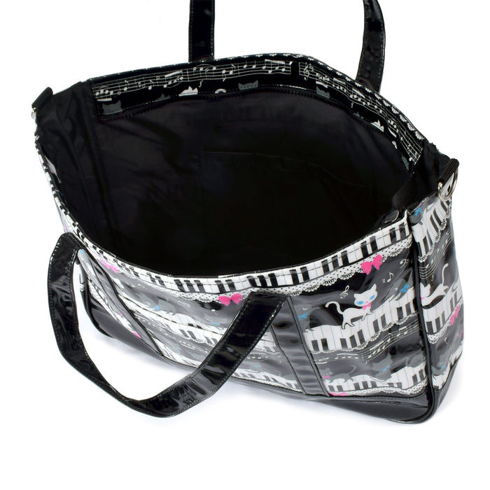 Lesson Bag Zipper with Gusset Black Cat Waltz Dancing on the Piano (Black) 