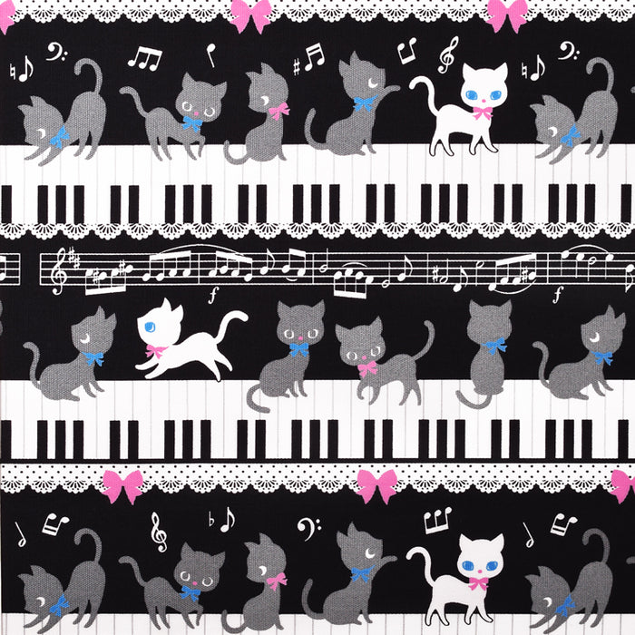 レッスンバッグ マチ付きファスナー ピアノの上で踊る黒猫ワルツ(ブラック)