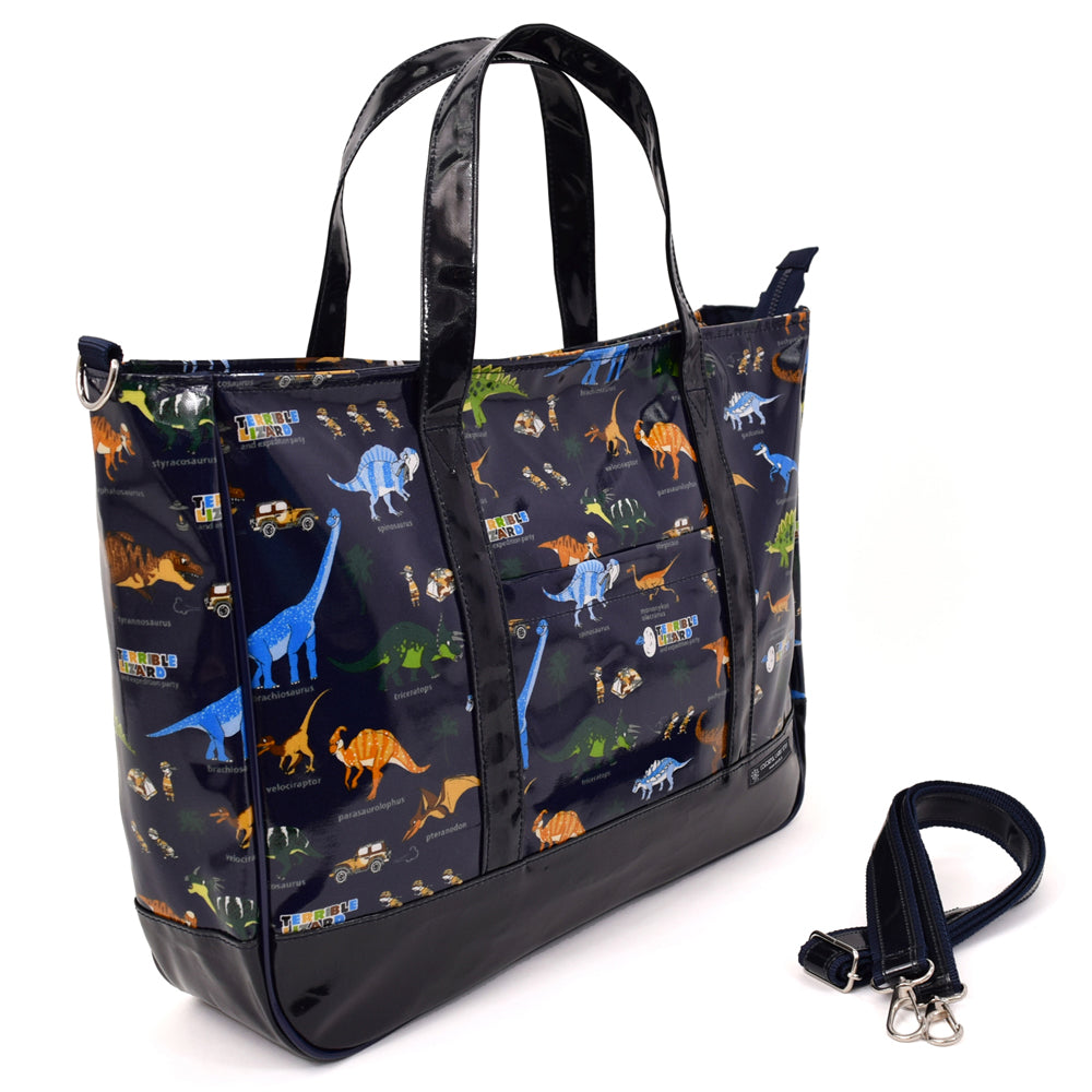 【SALE：60%OFF】 レッスンバッグ マチ付きファスナー 発見!探検!恐竜大陸(ネイビー)