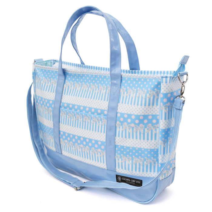 Lesson bag Zipper with gusset Attracted by polka dots and lace ribbons (light blue) 