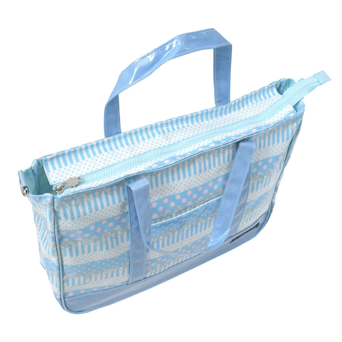 Lesson bag Zipper with gusset Attracted by polka dots and lace ribbons (light blue) 