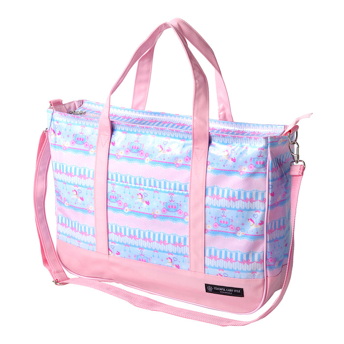 Lesson bag Zipper with gusset Lace tulle and merry-go-round (light blue) 