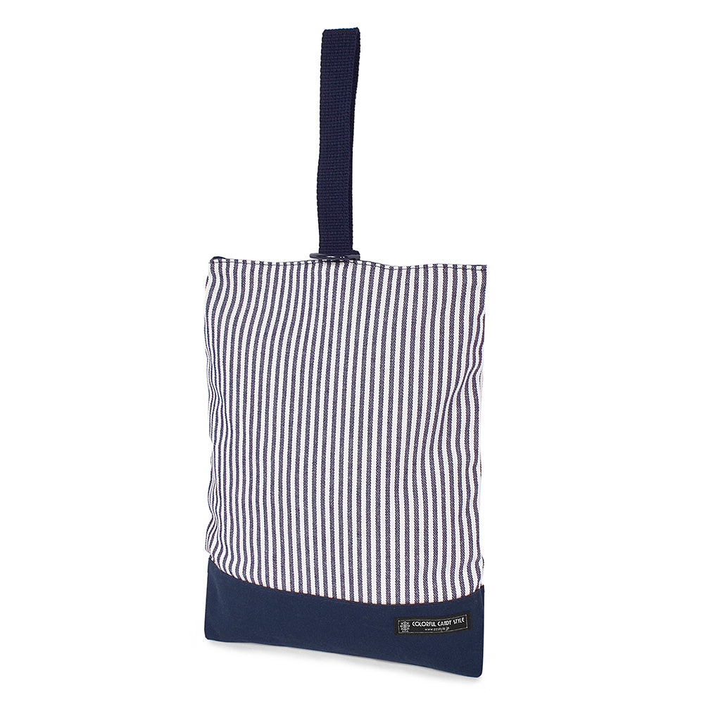 シューズケース リバーシブル ヒッコリーストライプ・紺