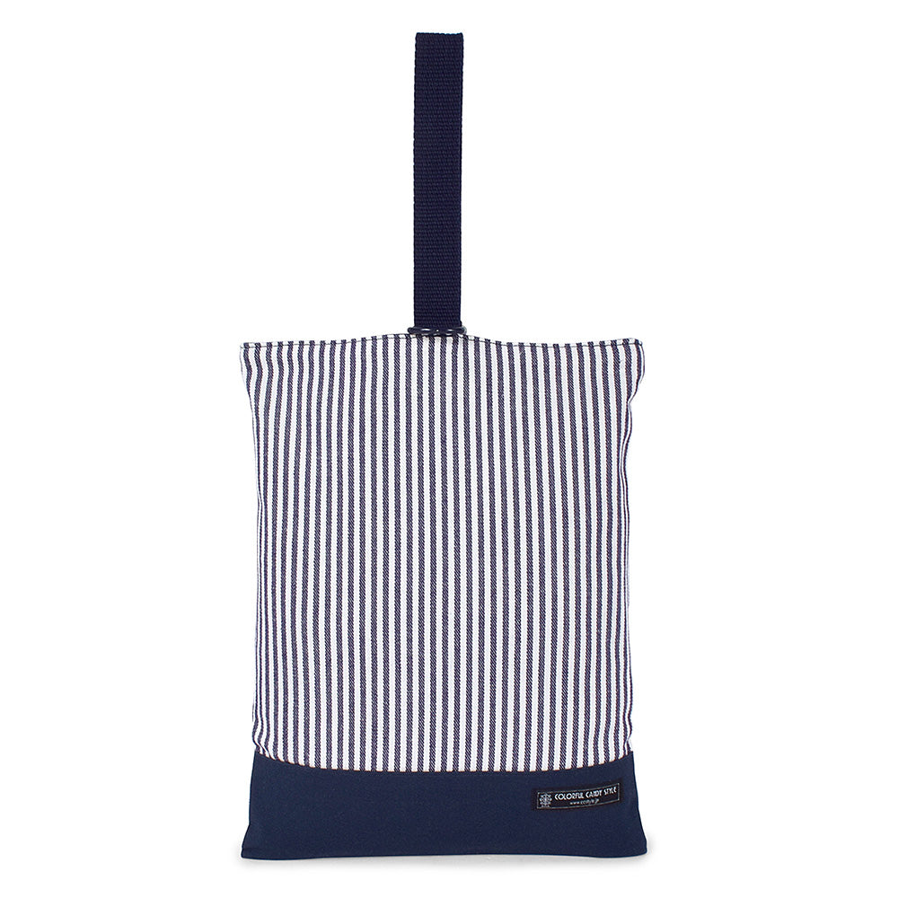 シューズケース リバーシブル ヒッコリーストライプ・紺