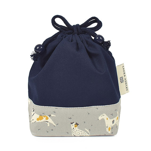 LAURA ASHLEY Drawstring Small Cup Bag DOGS with Royal Navy 