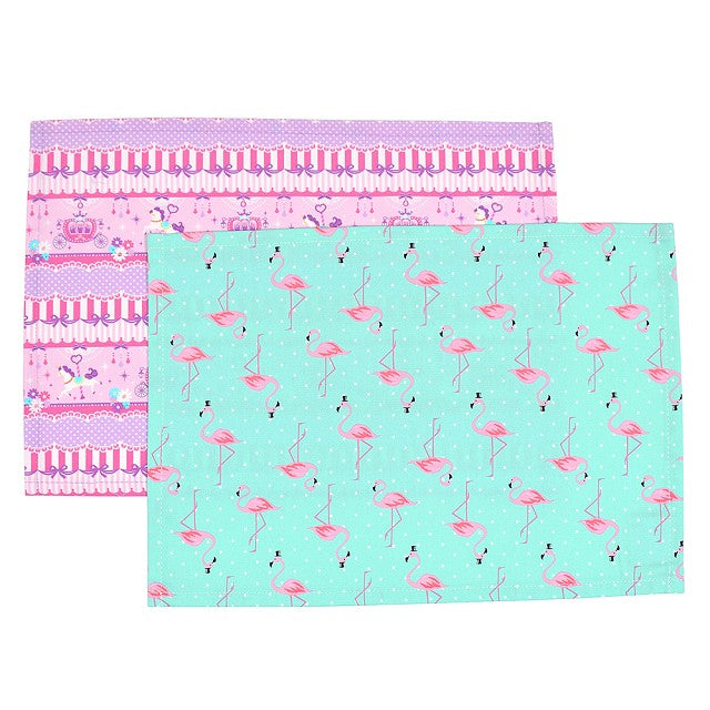 [SALE: 50% OFF] Placemat (25cm x 35cm) Set of 2 different patterns Pink flamingo and merry-go-round set