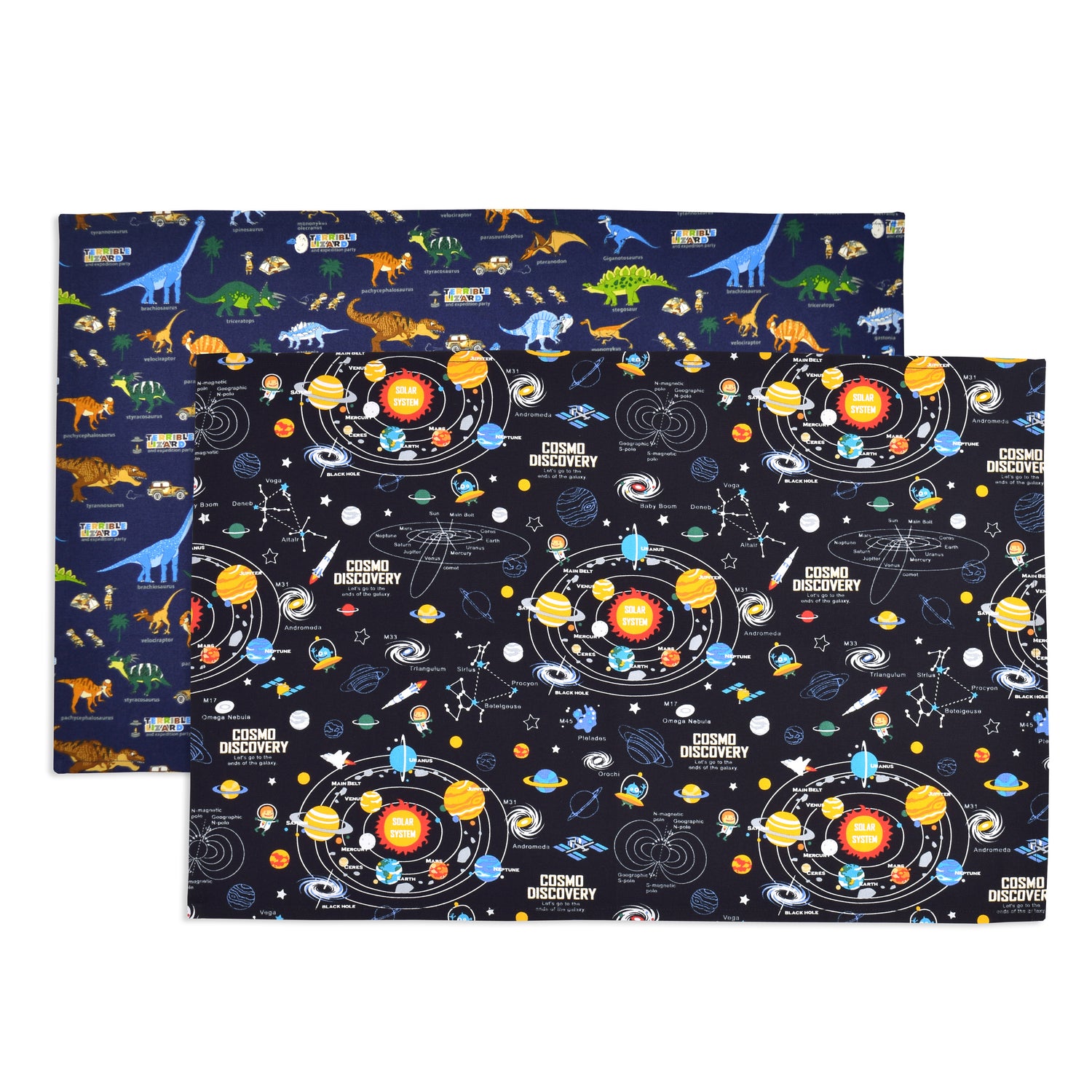 [SALE: 50% OFF] Placemat (40cm x 60cm) Set of 2 different patterns Solar System Planets and Dinosaur Continent Set 