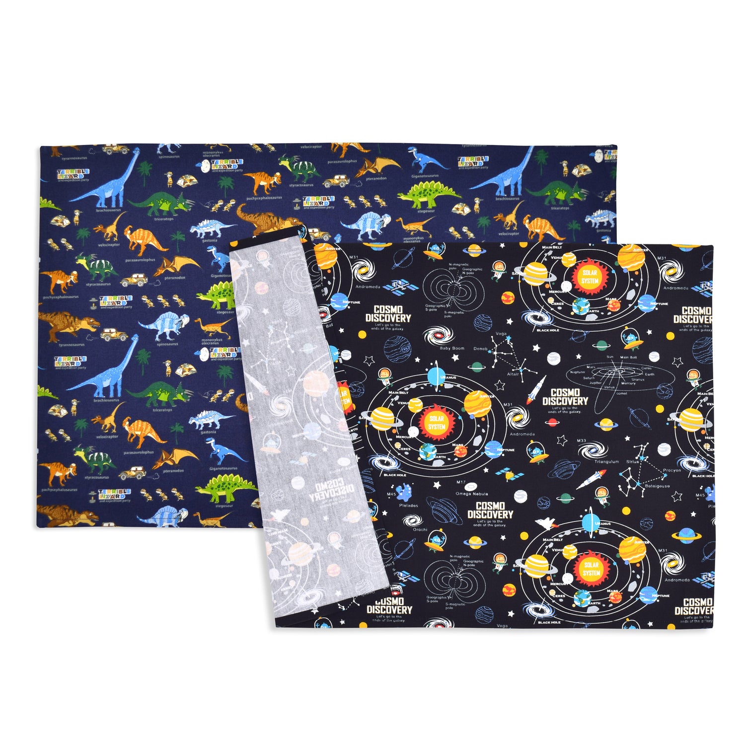 [SALE: 50% OFF] Placemat (40cm x 60cm) Set of 2 different patterns Solar System Planets and Dinosaur Continent Set 