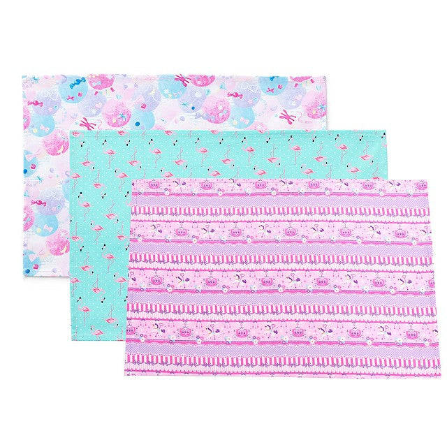 [SALE: 60% OFF] Placemats (40cm x 60cm) Set of 3 different patterns Pink flamingo and pastel merry-go-round set 