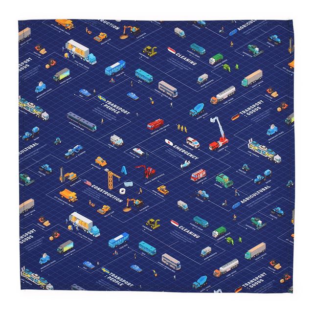 Lunch cloth/lunch napkin (45cm x 45cm) set of 2 different patterns engine fully open! Working car set/royal blue 