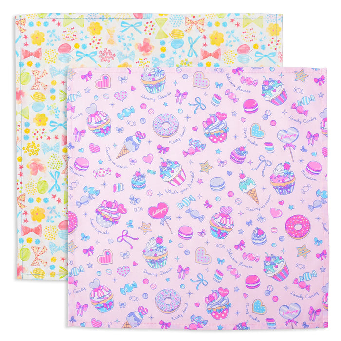 [SALE: 30% OFF] Lunch cloth/lunch napkin (45cm x 45cm) 2-piece set with different patterns Pastel ribbon and sweets set 