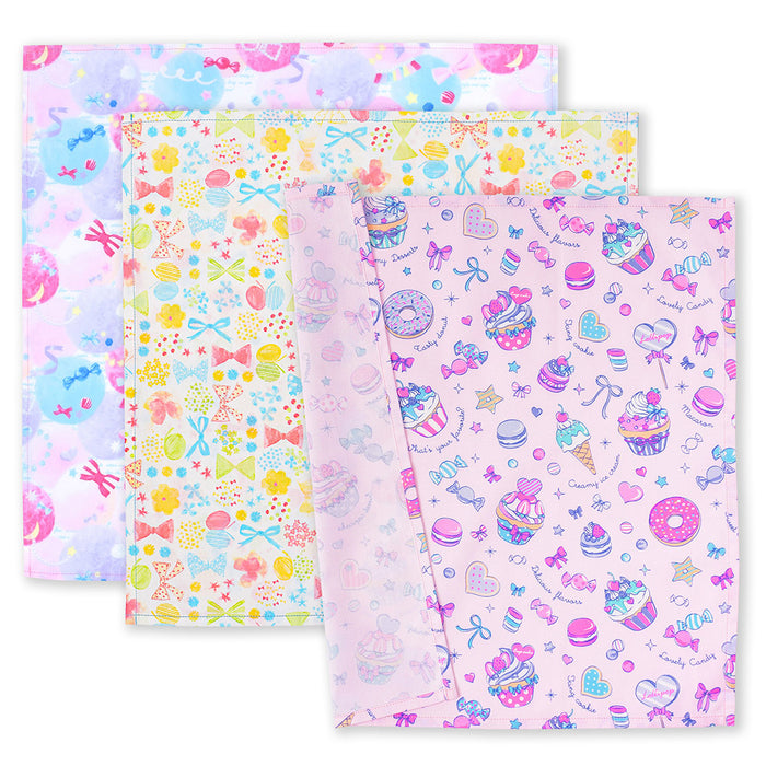 Lunch cloth/lunch napkin (45cm x 45cm) set of 3 different patterns Pastel ribbon and sweets set 