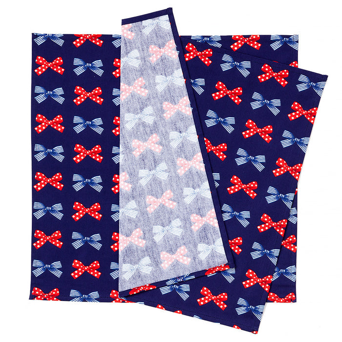 [SALE: 50% OFF] Set of 2 lunch cloths and lunch napkins (45cm x 45cm) Polka dot and striped French ribbon (navy) 