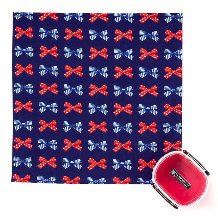 [SALE: 50% OFF] Set of 2 lunch cloths and lunch napkins (45cm x 45cm) Polka dot and striped French ribbon (navy) 