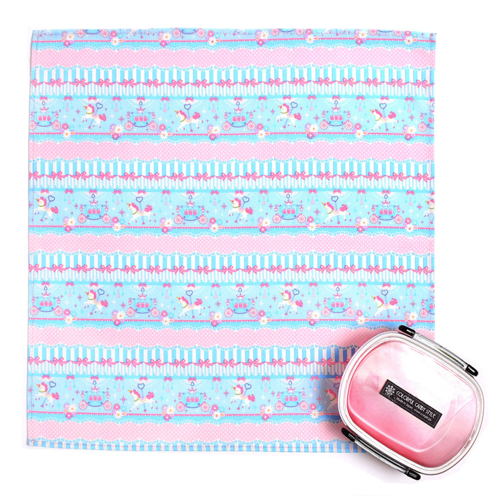 【OUTLET：40%OFF】 ランチクロス・給食ナフキン(45cm×45cm) 2枚セット レースチュールとメリーゴーランド(ライトブルー)