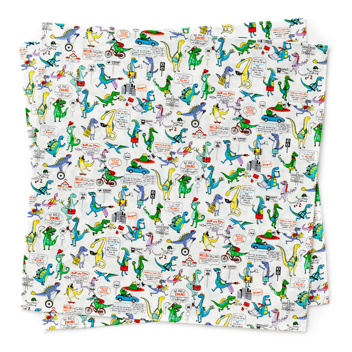 Set of 2 lunch cloths and lunch napkins (45 cm x 45 cm) Dinosaur Town is busy 