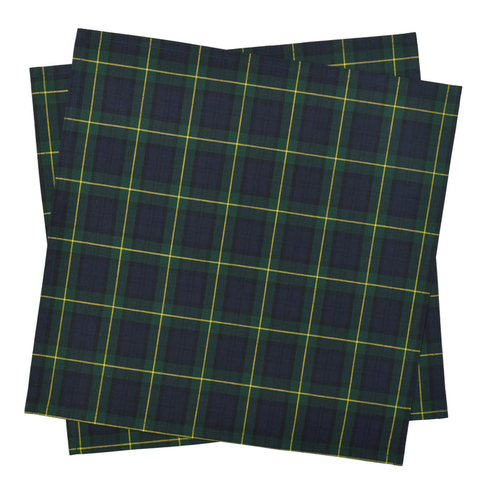 Lunch cloth/lunch napkin (45cm x 45cm) set of 2 tartan check/dark green 