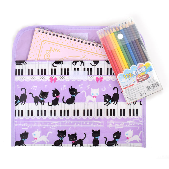【サマーセール：20%OFF】 連絡袋(B5サイズ ) ピアノの上で踊る黒猫ワルツ(ラベンダー)