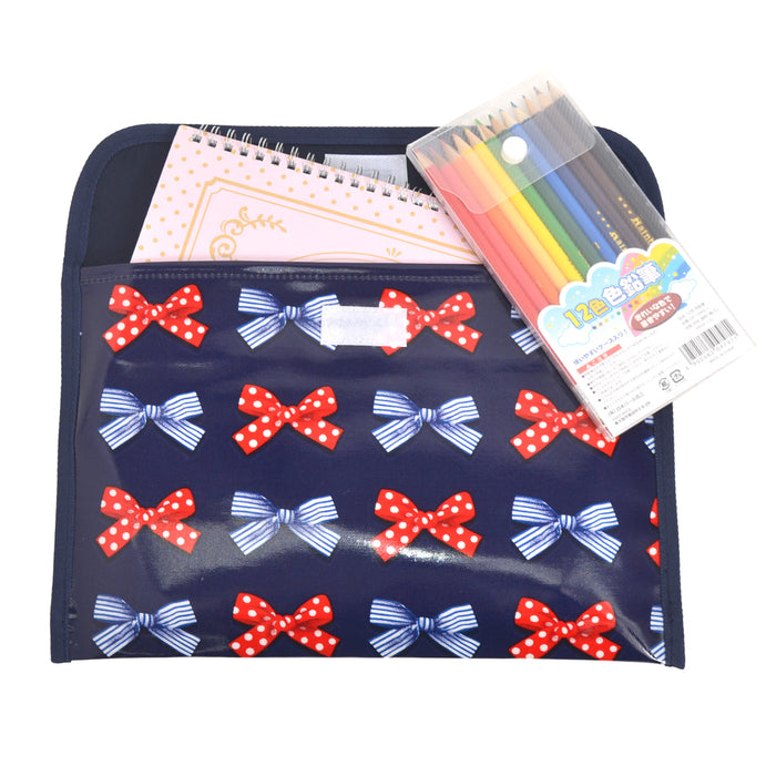 [SALE: 30% OFF] Contact Bag (B5 Size) Polka Dot and Stripe French Ribbon (Navy) 