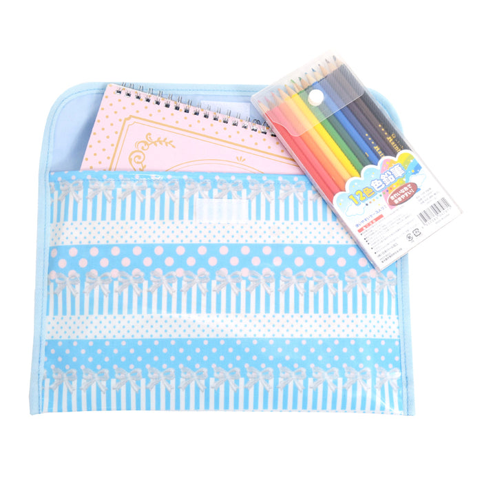 [SALE: 50% OFF] Contact bag (B5 size) Attracted by polka dots and lace ribbons (light blue) 