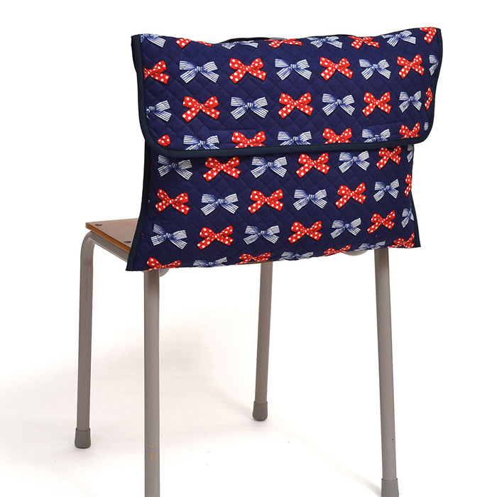Disaster prevention hood cover quilted (back plate width 36cm type) French ribbon with polka dots and stripes (navy)