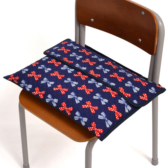 Disaster prevention hood cover quilted (back plate width 36cm type) French ribbon with polka dots and stripes (navy)