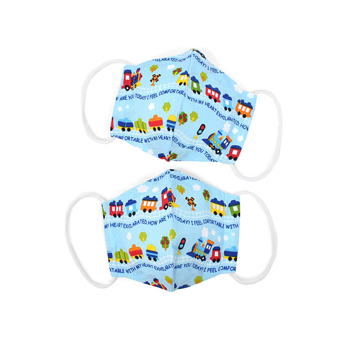 [SALE: 60% OFF] Set of 2 masks for infants (silver ion antibacterial gauze) Let's go by colorful train (light blue) 