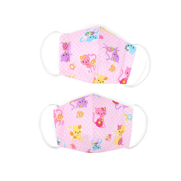 【サマーセール：45%OFF】 幼児用マスク 2枚セット(銀イオン抗菌ガーゼ) カラフル子猫のフラワーファッション(ピンク)