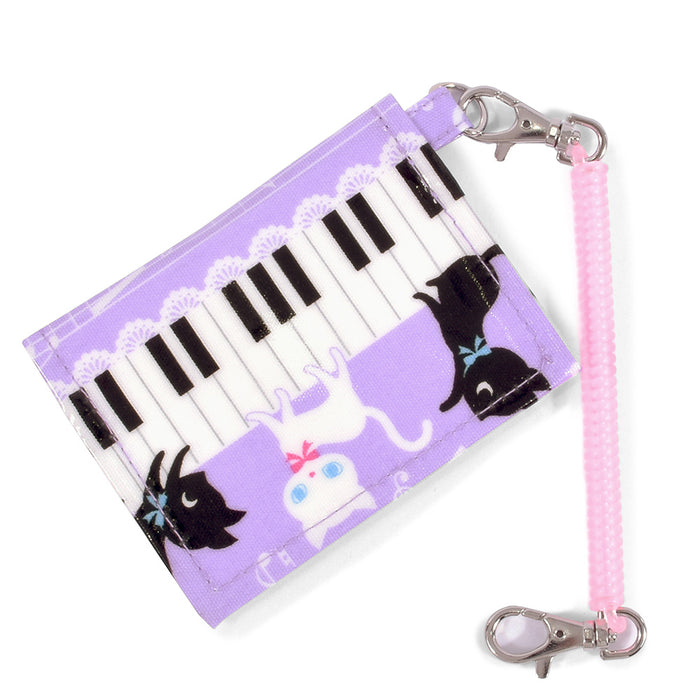 Pass Case Black Cat Waltz Dancing on the Piano (Lavender) 
