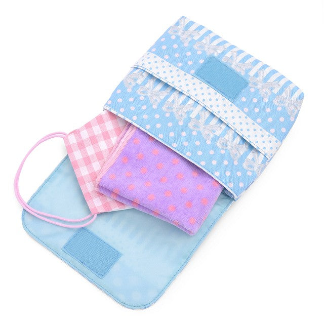 [SALE: 30% OFF] [Large type] Movable pocket / attached pocket With shoulder belt Attracted by polka dots and lace ribbon (light blue) 